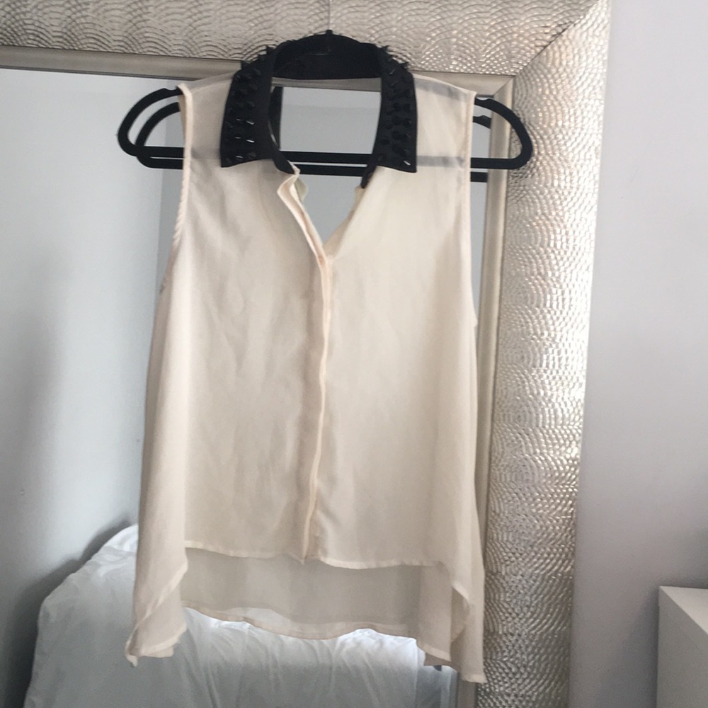 Studded collar chiffon top