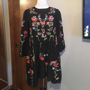 Zara Embroidered Black Mini Dress