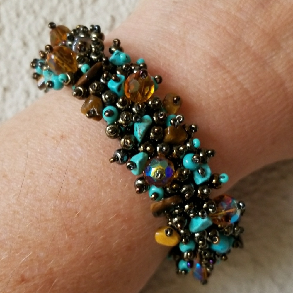 Turquoise and brown quartz bracelet
