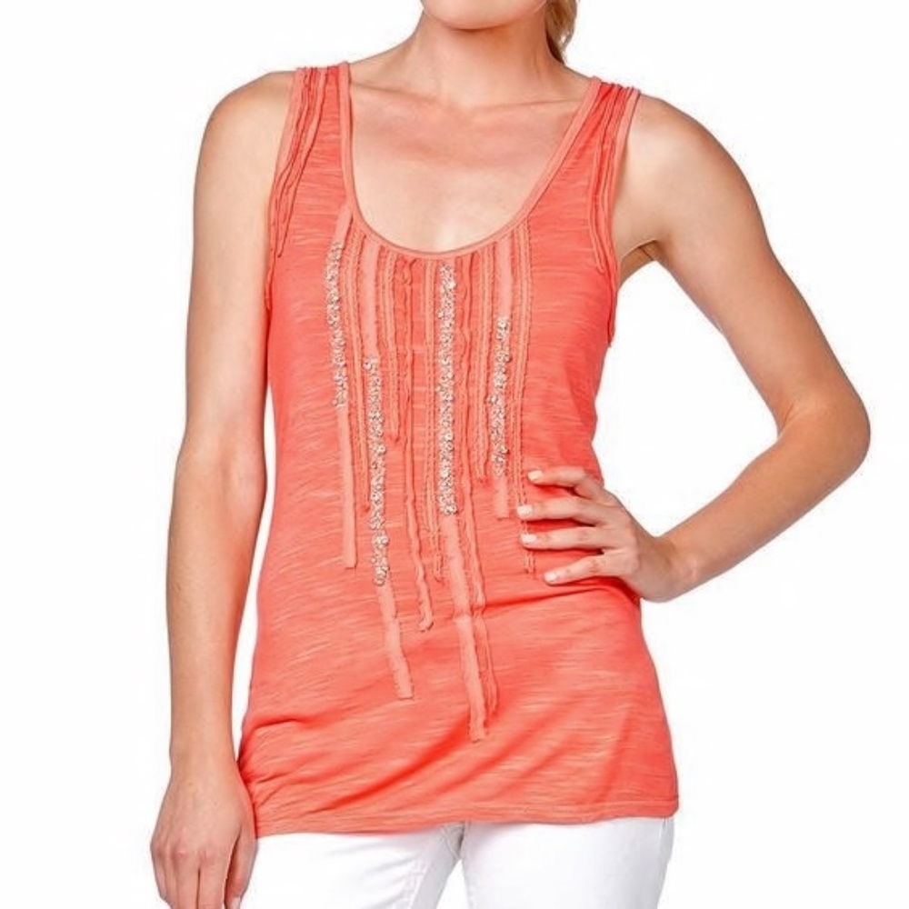Miss Me Embellished Burnout Tank Top, Sz S