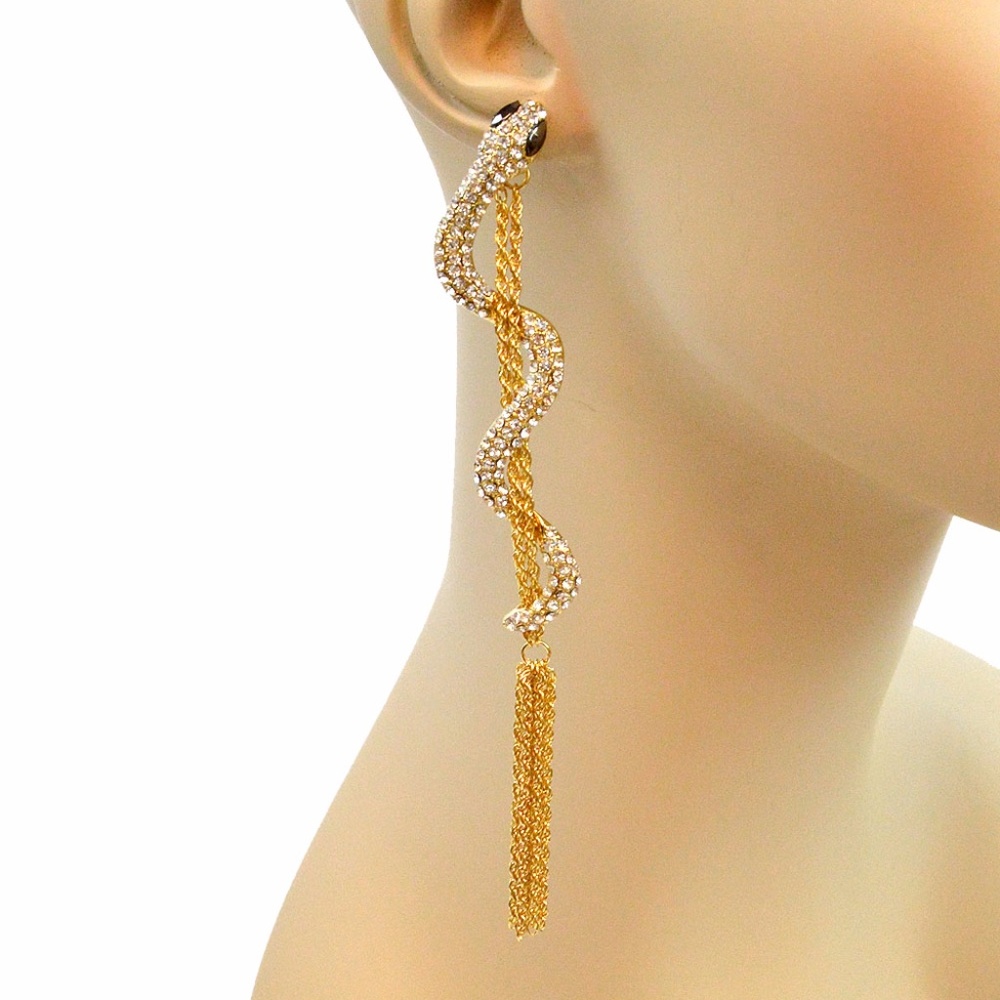 Snake Wrapped Chain Tassel Earrings