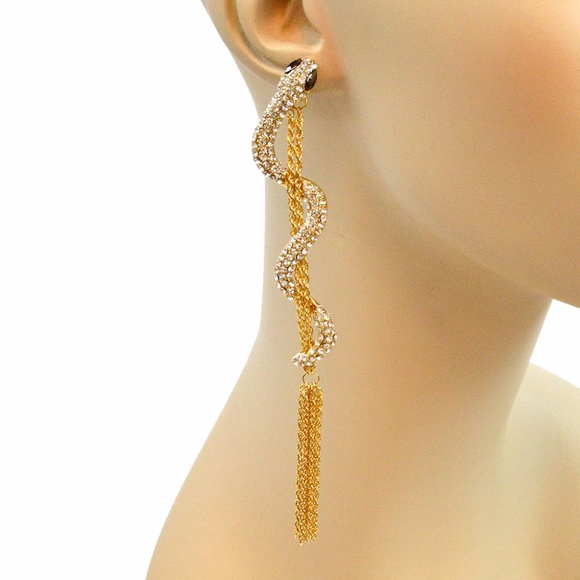 Snake Wrapped Chain Tassel Earrings - Picture 1 of 1