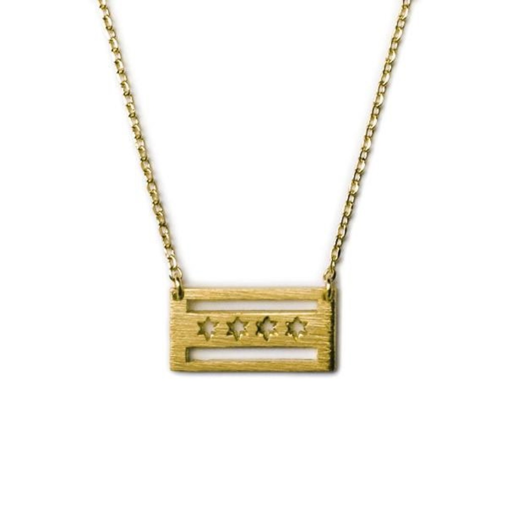 Chicago flag necklace in matte gold by Foursided