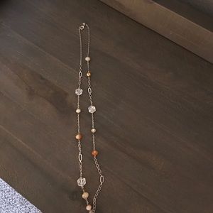 Long Silver Necklace with different colored stones
