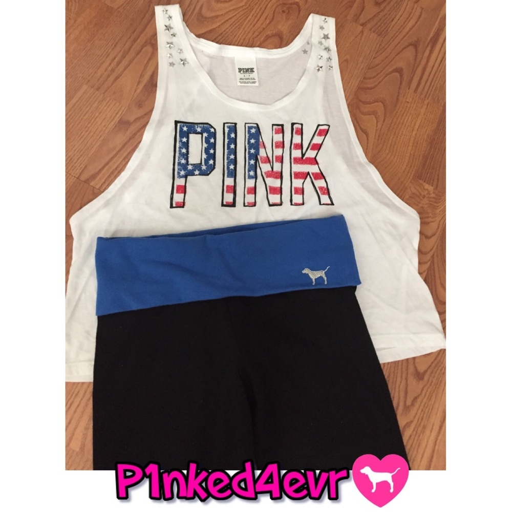 VS PINK Flag Tank Top/Yoga Capris XS