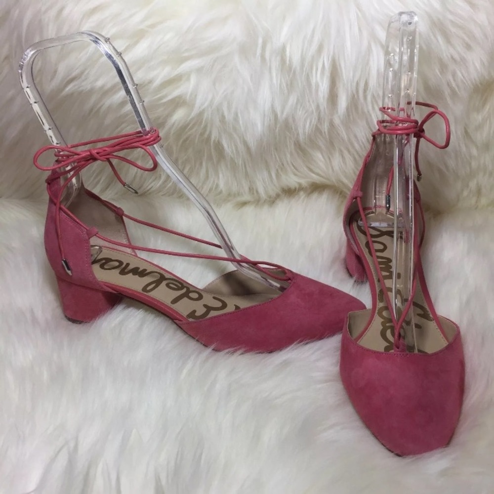 SAM EDELMAN Loretta Coral Suede LaceUp Block Pumps