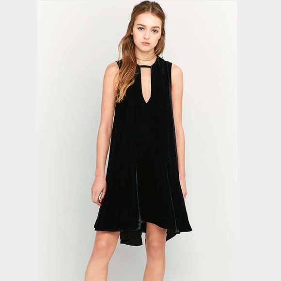 Free People Black Velour Hi Lo Ruffle Hem Dress - Picture 1 of 3
