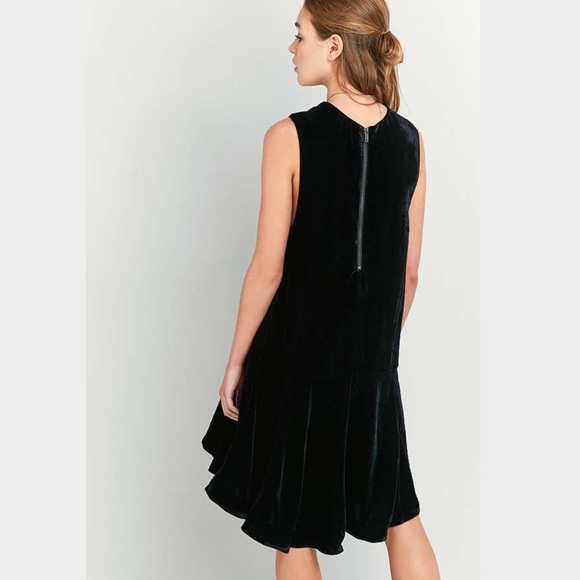Free People Black Velour Hi Lo Ruffle Hem Dress - Picture 2 of 3