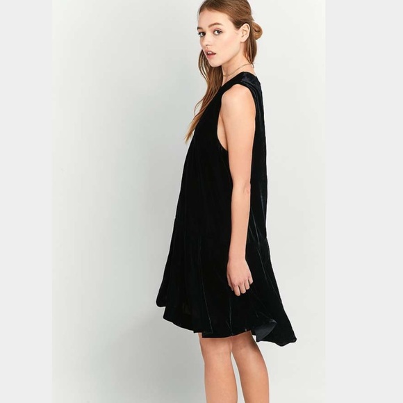 Free People Black Velour Hi Lo Ruffle Hem Dress - Picture 3 of 3