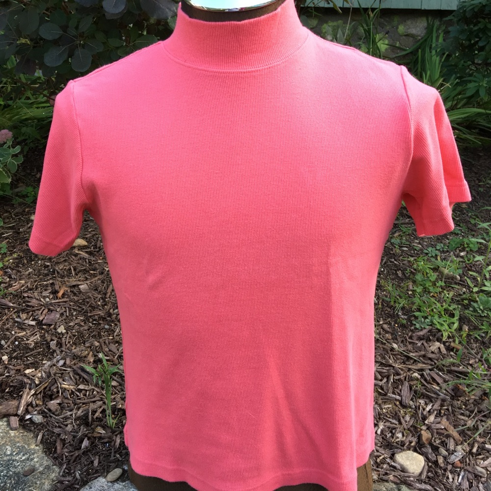 Ribbed Mock Turtle T-Shirt in Watermelon