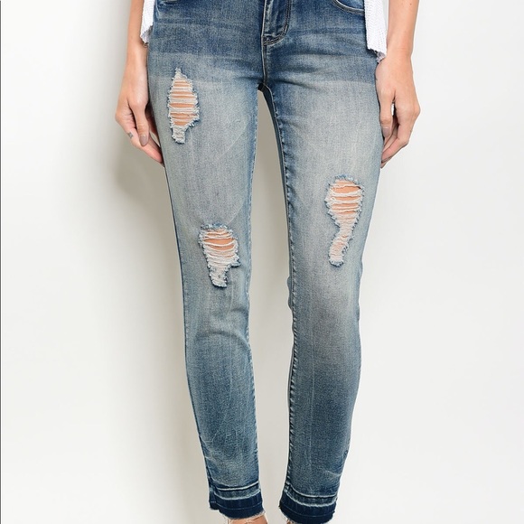 Medium Wash Distressed Skinny Jeans | MAKE A OFFER - Picture 2 of 7