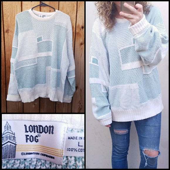 Vintage Sweaters - Vintage Green & White Oversized Grandpa Sweater