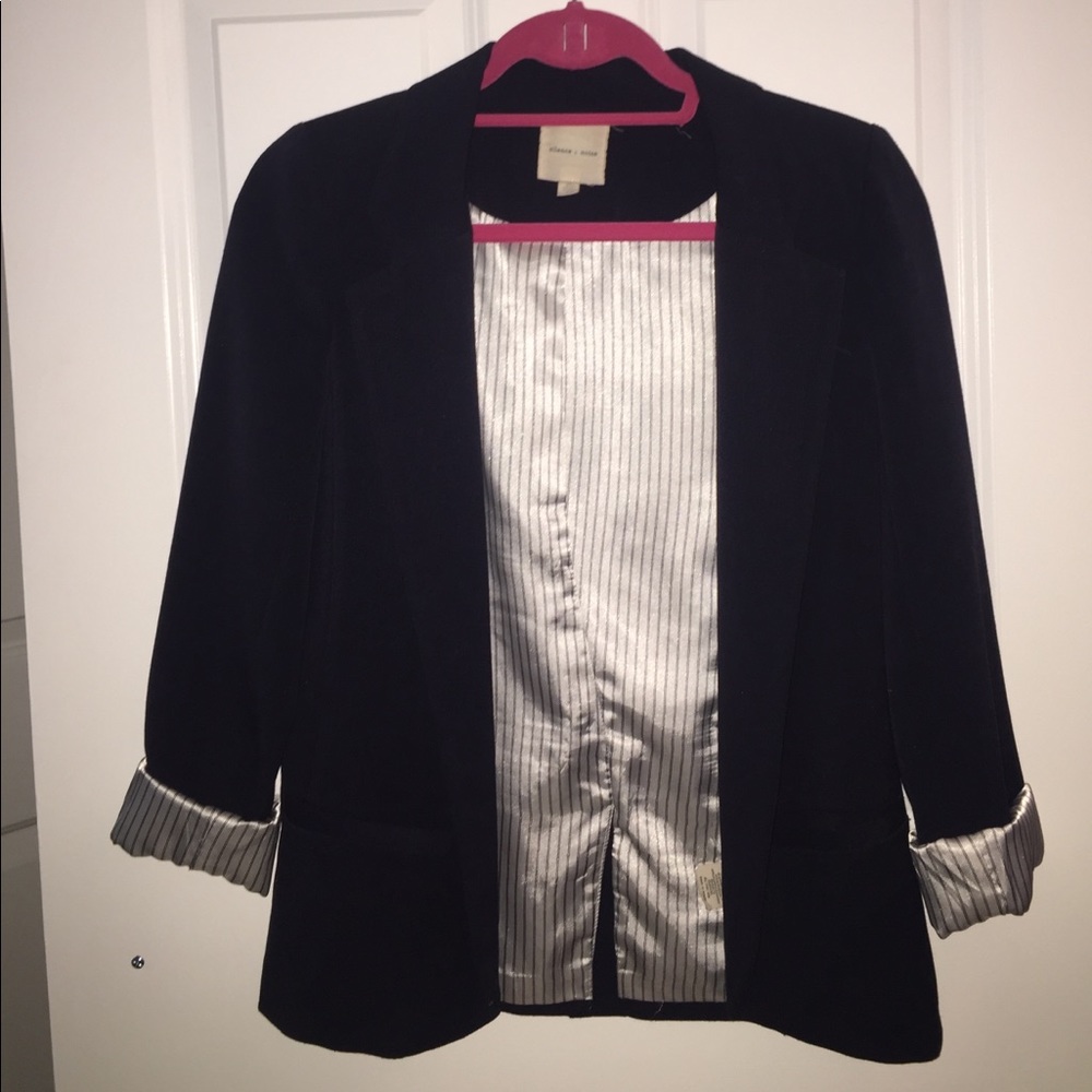 Silence + Noise Navy Blue Blazer w/ Pinstripe Line