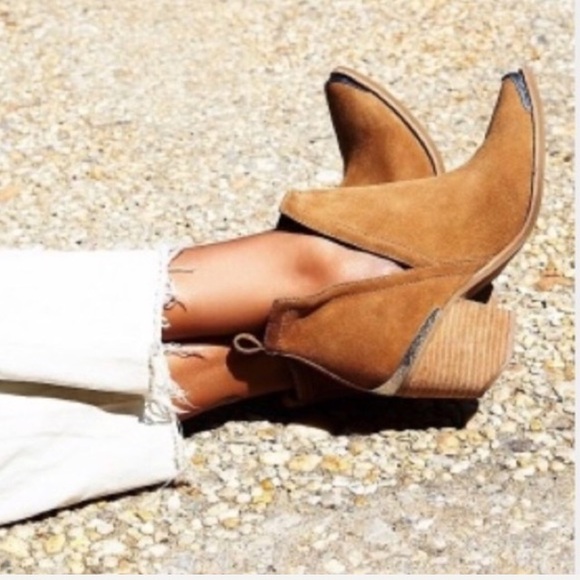 Leather Ankle BOOTS Booties Western Mule Heel - Picture 2 of 7