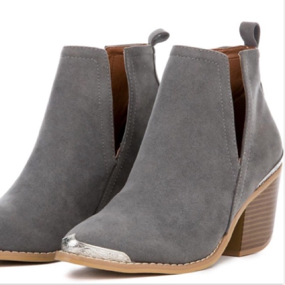 Leather Ankle BOOTS Booties Western Mule Heel - Picture 4 of 7