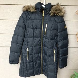 Michael Kors NAVY Down Filled Coat Zip Hood sz S Michael Kors NAVY Down Filled Coat Zip Hood sz S