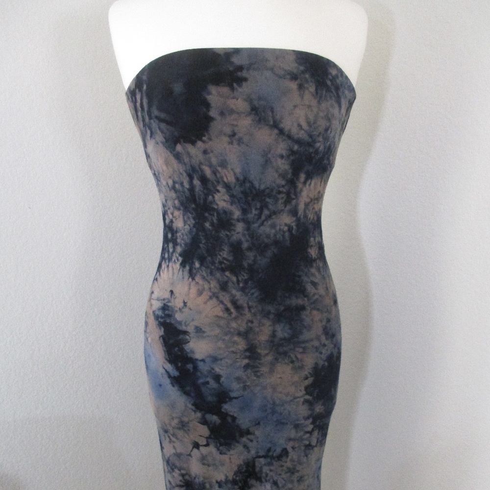 Strapless Body Con Indigo Tie Dye Dress sz S Lined