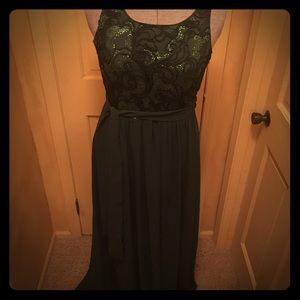 Floor length emerald green gown