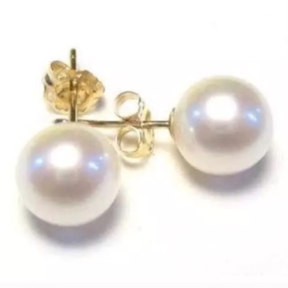 14k Yellow Gold 10mm White Pearl Stud Earrings