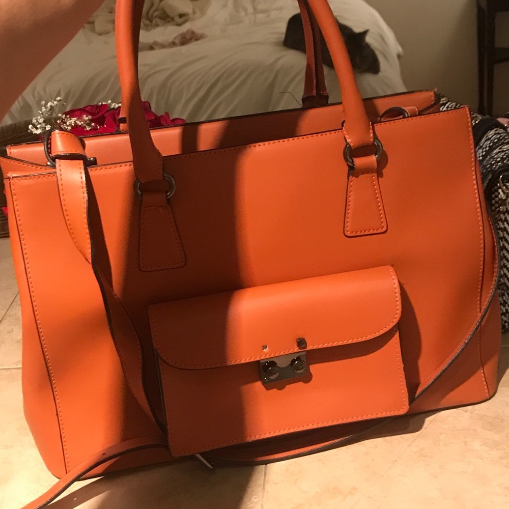 Burnt orange large leather satchel