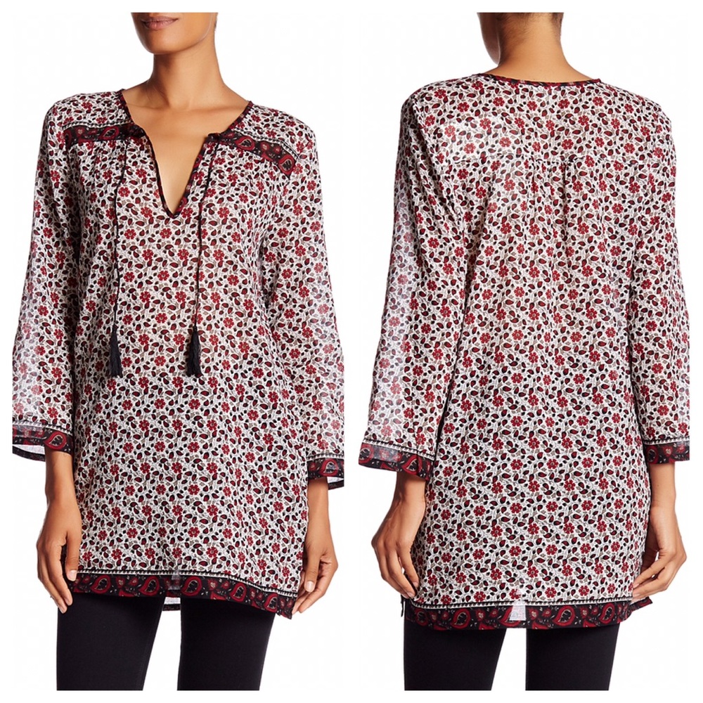 Soft Joie Floral Tunic Blouse with tassels