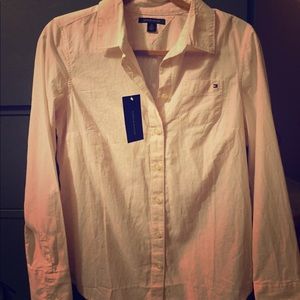 Pink and White striped Tommy Button up