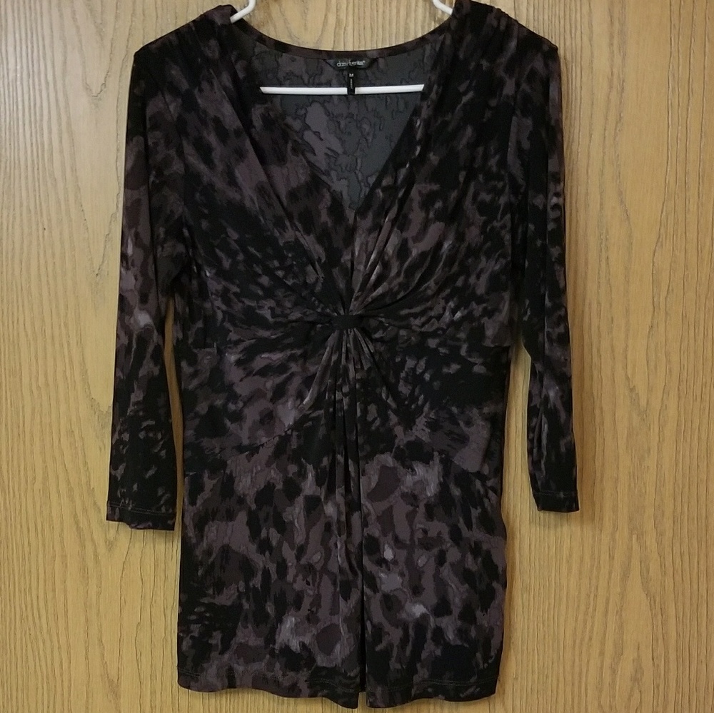 DAISY FUENTES Black & Brown Animal Print Tunic Top