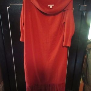 Orange sweater dress with fringe