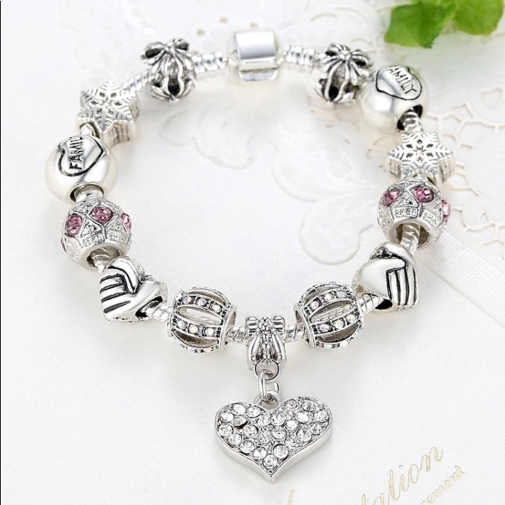 Unique Silver And Crystal Charm Bracelet