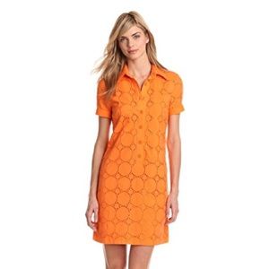 London Times Eyelet Tangerine Shirt Dress