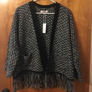 LOFT cropped fringe poncho sweater size small NEW