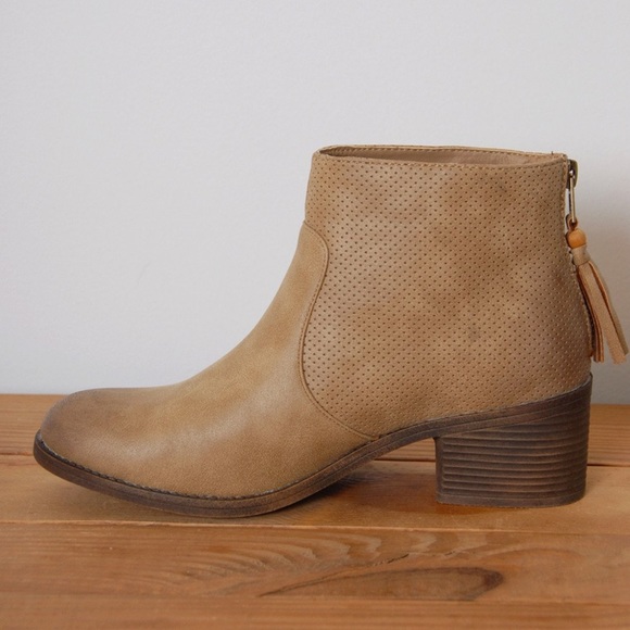 Tan Perforated Western Boho Chic Ankle Bootie - Picture 7 of 8