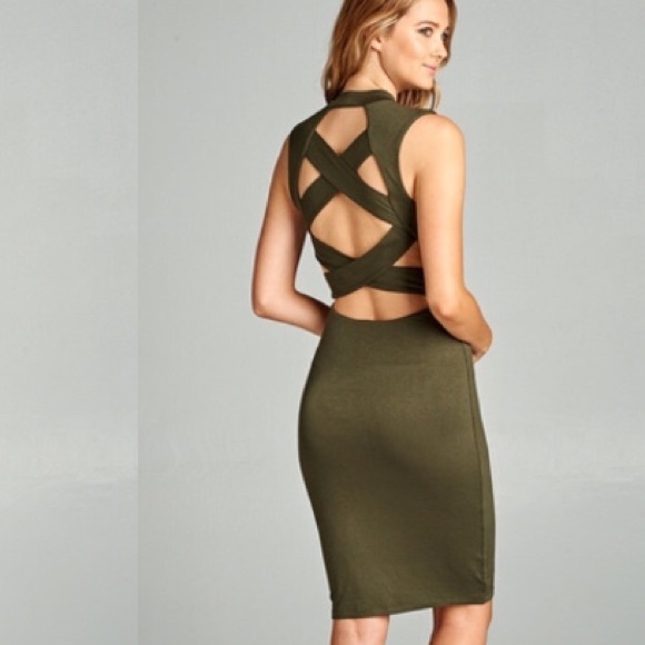 💐NWT Sexy Olive Strapped BodyCon Dress! - Picture 3 of 3