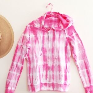 Pink Tie-Dye Hoodie with Raw Edge Hem Details