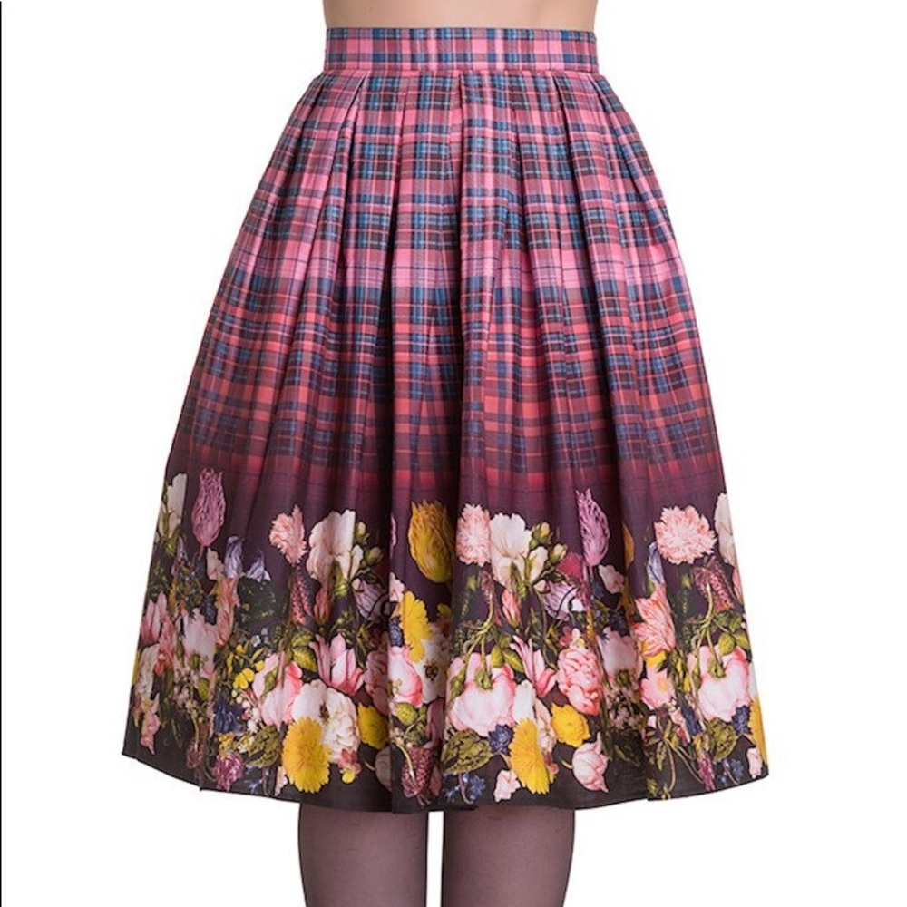 Hell Bunny Floral plaid skirt XS