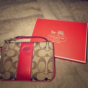 Brand New khaki and Red Coach Wristlet