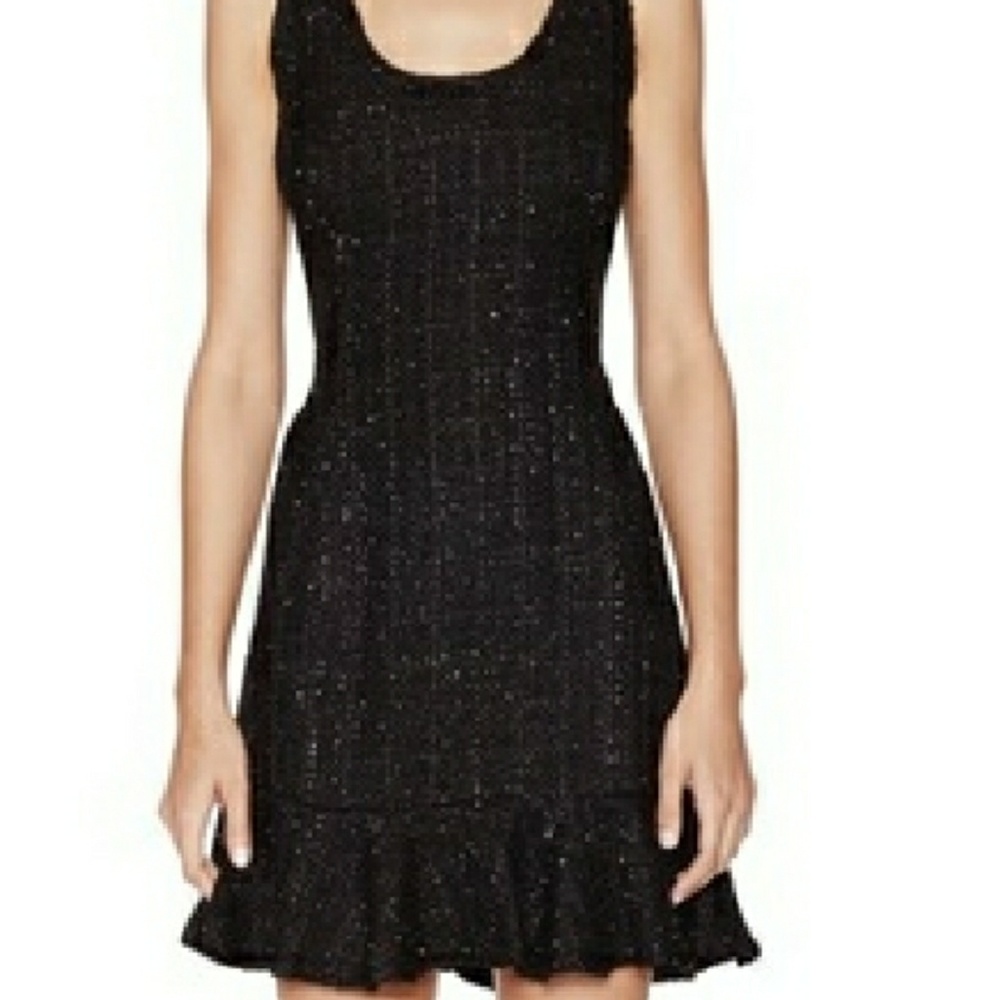 The Letter tweed ruffle black dress