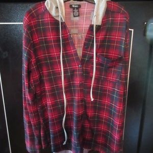 Light-weight flannel button down hoodie