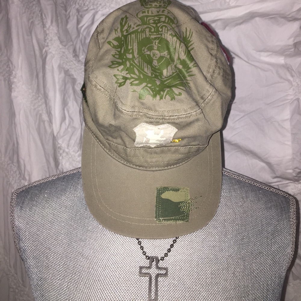 Military look hat with patches & collegiate #'s