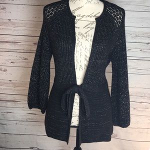 Tahari black gold sparkle Knit Sweater cardigan L