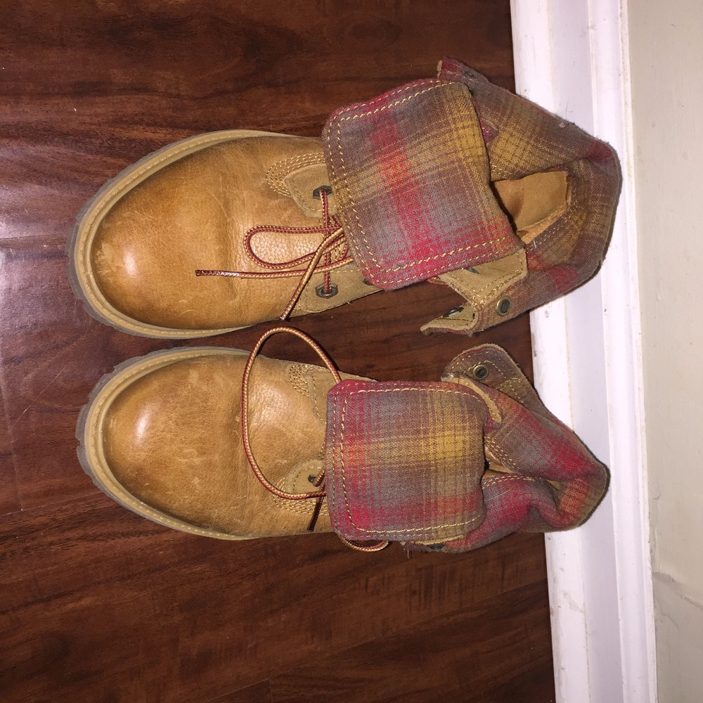 TIMBERLAND Fold Over Fabric Plaid Boots