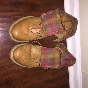 TIMBERLAND Fold Over Fabric Plaid Boots