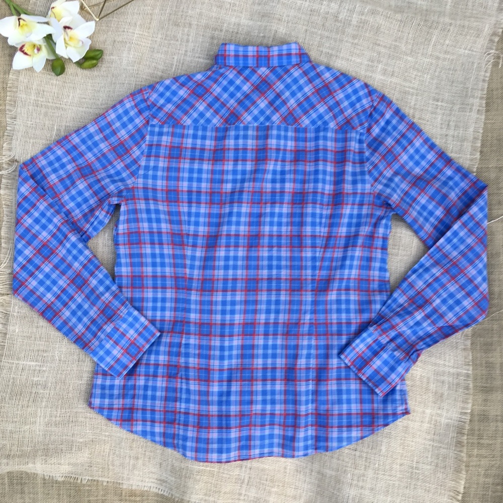 J. Crew Shirt Perfect Fit Plaid Blue Cotton Button - Picture 4 of 8