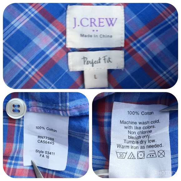 J. Crew Shirt Perfect Fit Plaid Blue Cotton Button - Picture 8 of 8