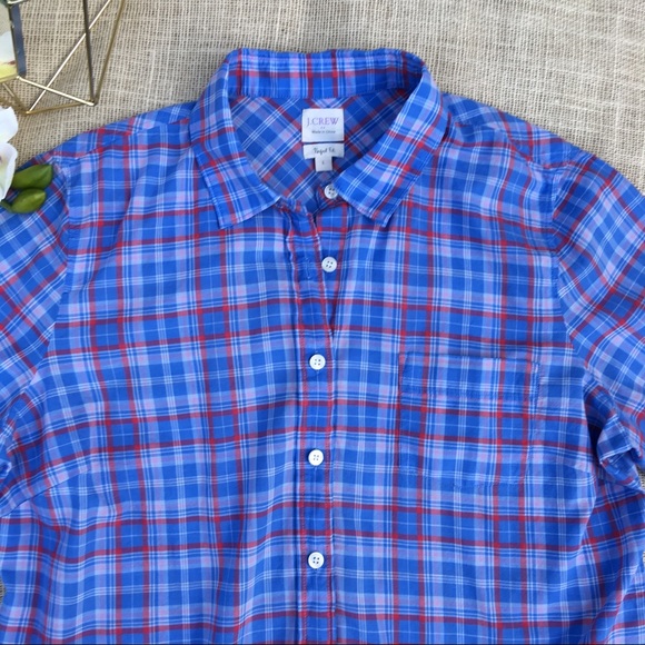 J. Crew Shirt Perfect Fit Plaid Blue Cotton Button - Picture 2 of 8