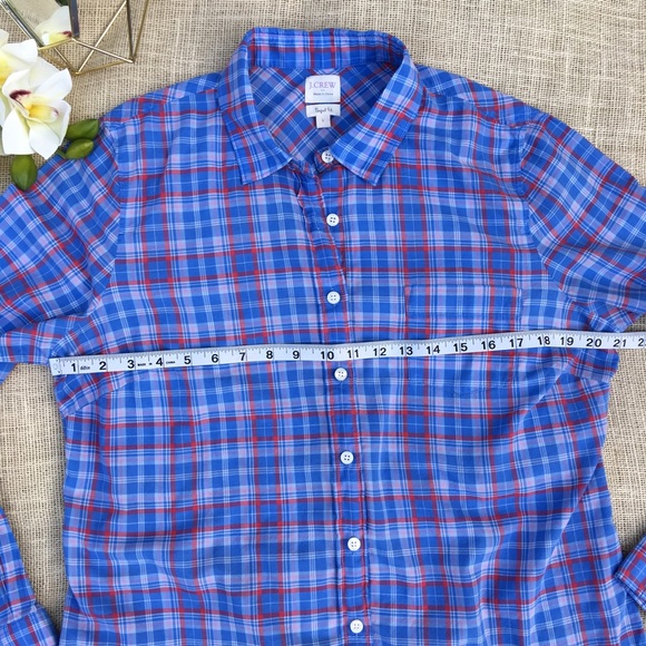 J. Crew Shirt Perfect Fit Plaid Blue Cotton Button - Picture 5 of 8