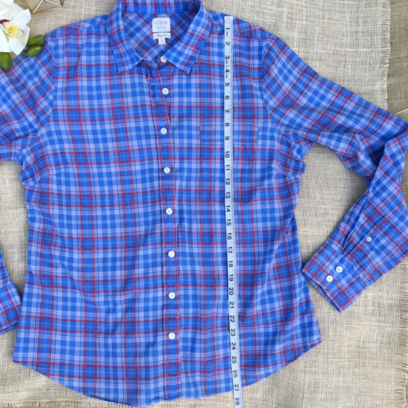 J. Crew Shirt Perfect Fit Plaid Blue Cotton Button - Picture 6 of 8
