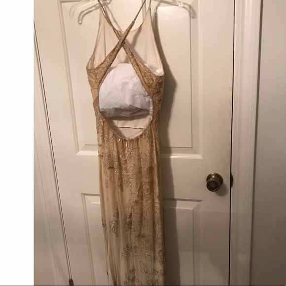 Gold Silk Beaded Evening Dress - Picture 3 of 3