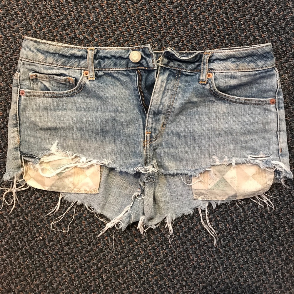 Distressed jean shorts