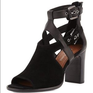 Ronnie Sandals in Black Leather and Oily Suede